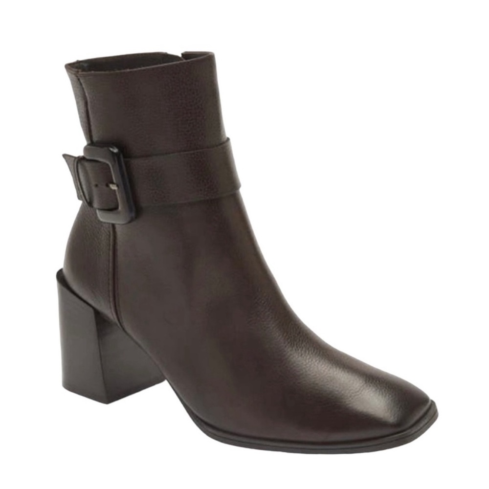 Paul Green Nirvana Brown Pebbled Leather Square Toe Ankle Bootie Women’s 6.5 NEW